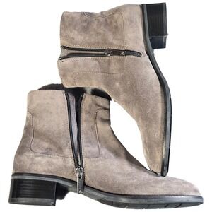 Aquatalia Womens Grey Suede Ankle Boots Made in Italy Size 9.5 Low Block Heel